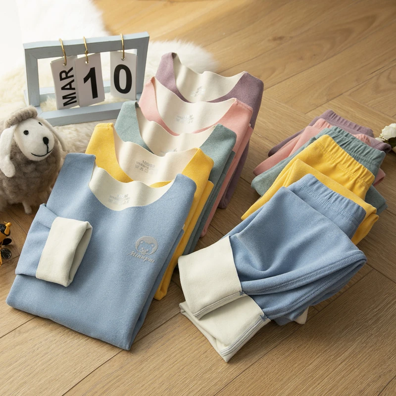 儿童保暖内衣套装无痕秋冬新款A类德绒磨毛秋衣秋打底裤大童加绒