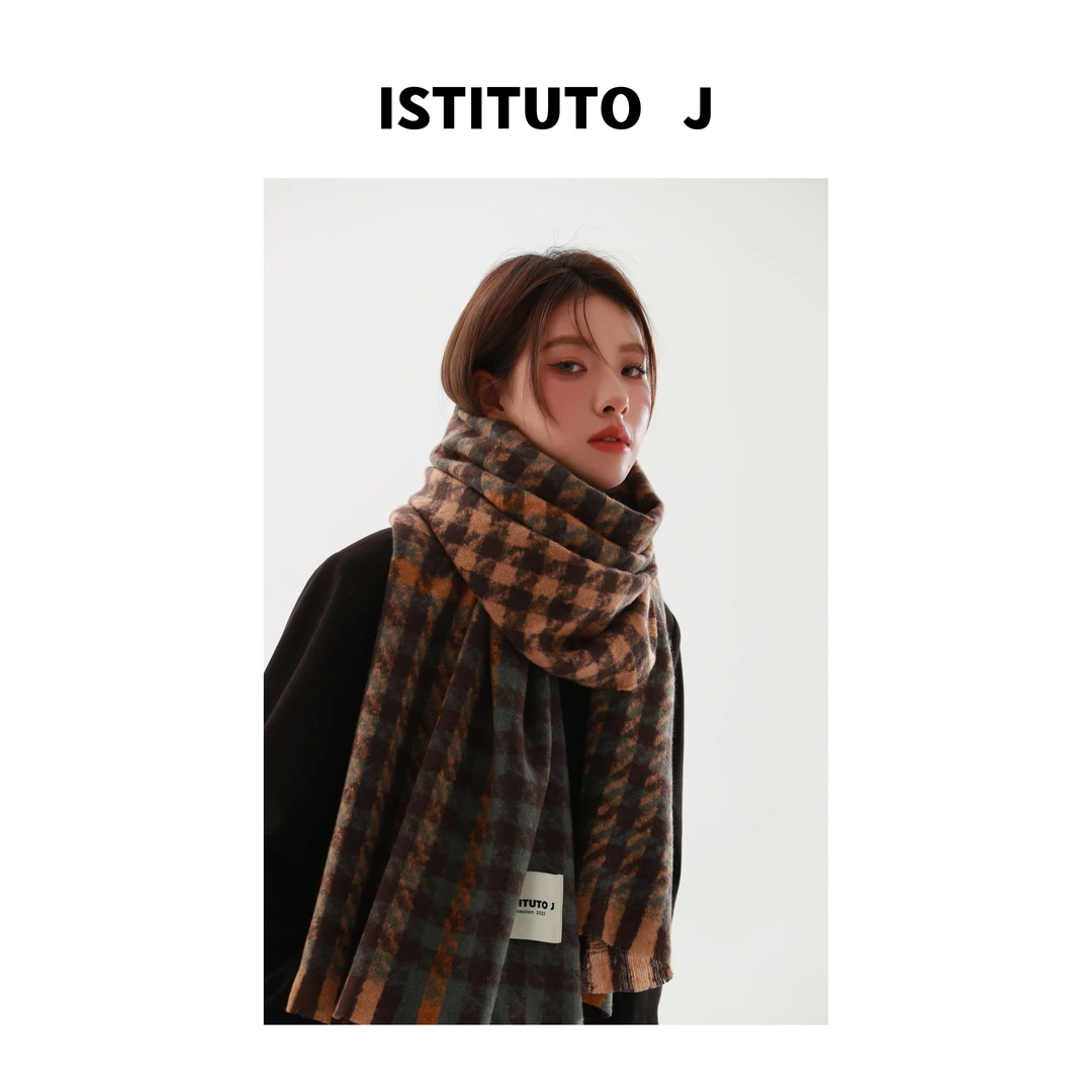 2023秋冬季百搭情侣复古加厚格子保暖时尚长款围巾围脖