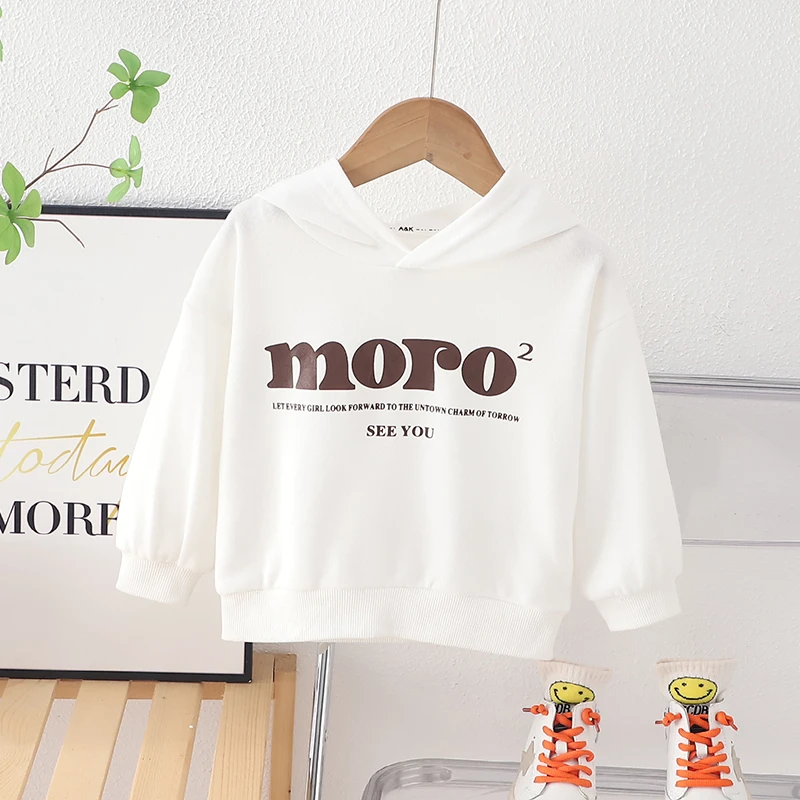 宝宝春秋款纯棉连帽长袖男童女童帽衫纯色内搭小童套头打底衫上衣