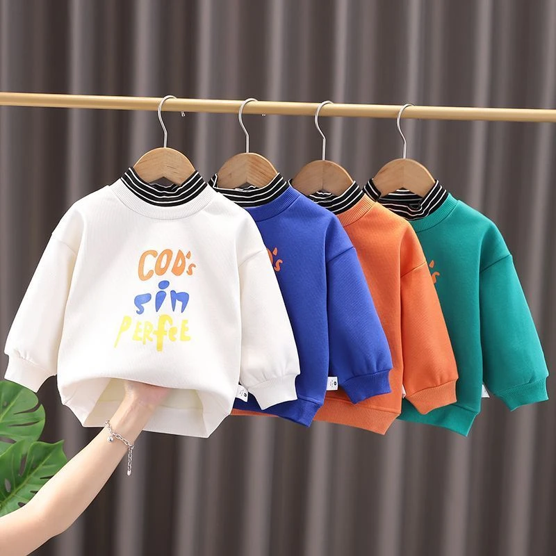 宝宝冬季加绒卫衣男童女童秋冬款高领儿童保暖一体绒冬装宝宝上衣