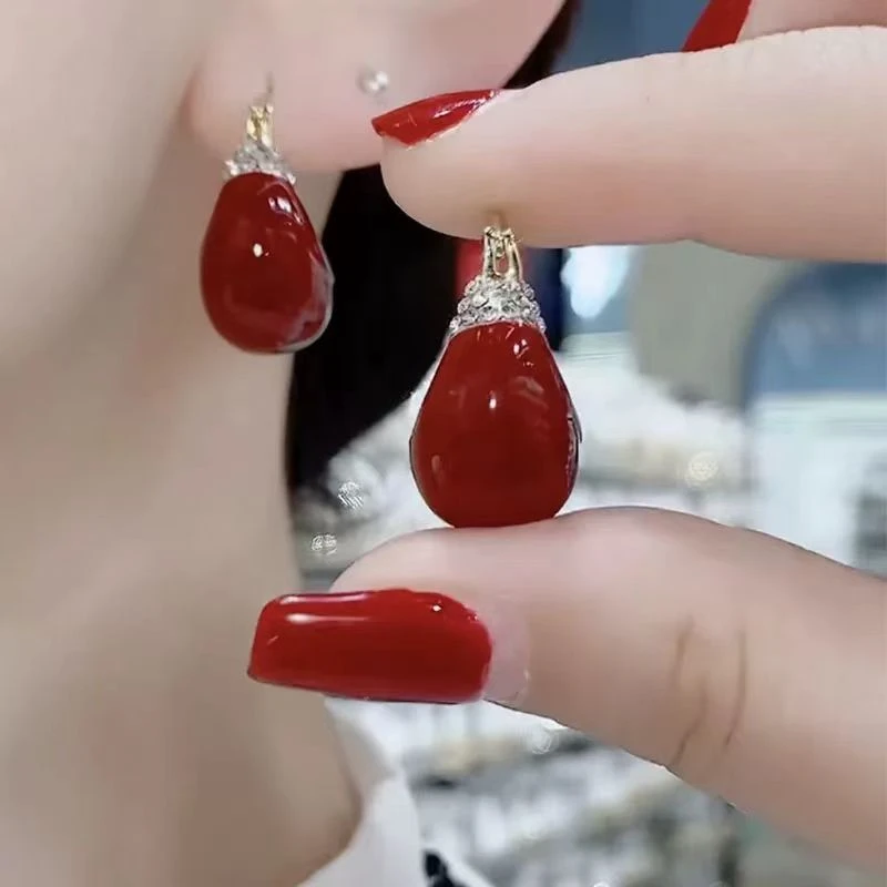 铜合金合成锆石耳饰 【88059】安可拉红复古小众长款精美素款