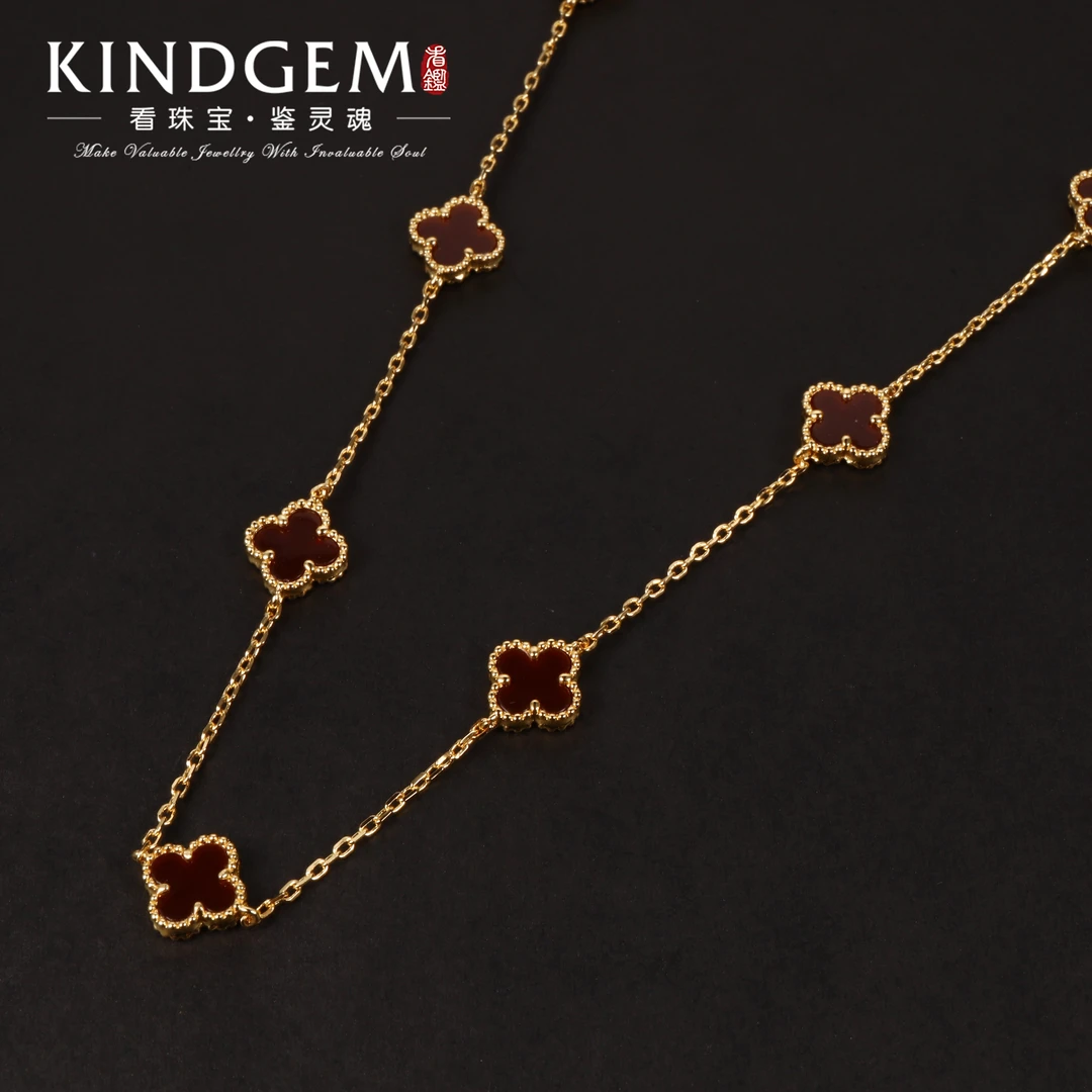 铜合金项链 气质优雅百搭酒红色幸运草精致项链（44cm）C-29728