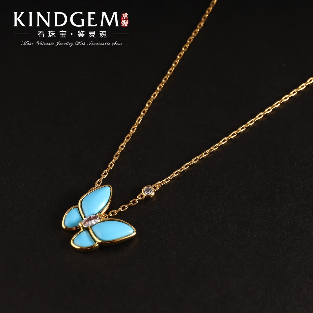 铜合金项链 气质蓝色蝴蝶百搭时尚镶嵌项链坠链（42cm）C-29889