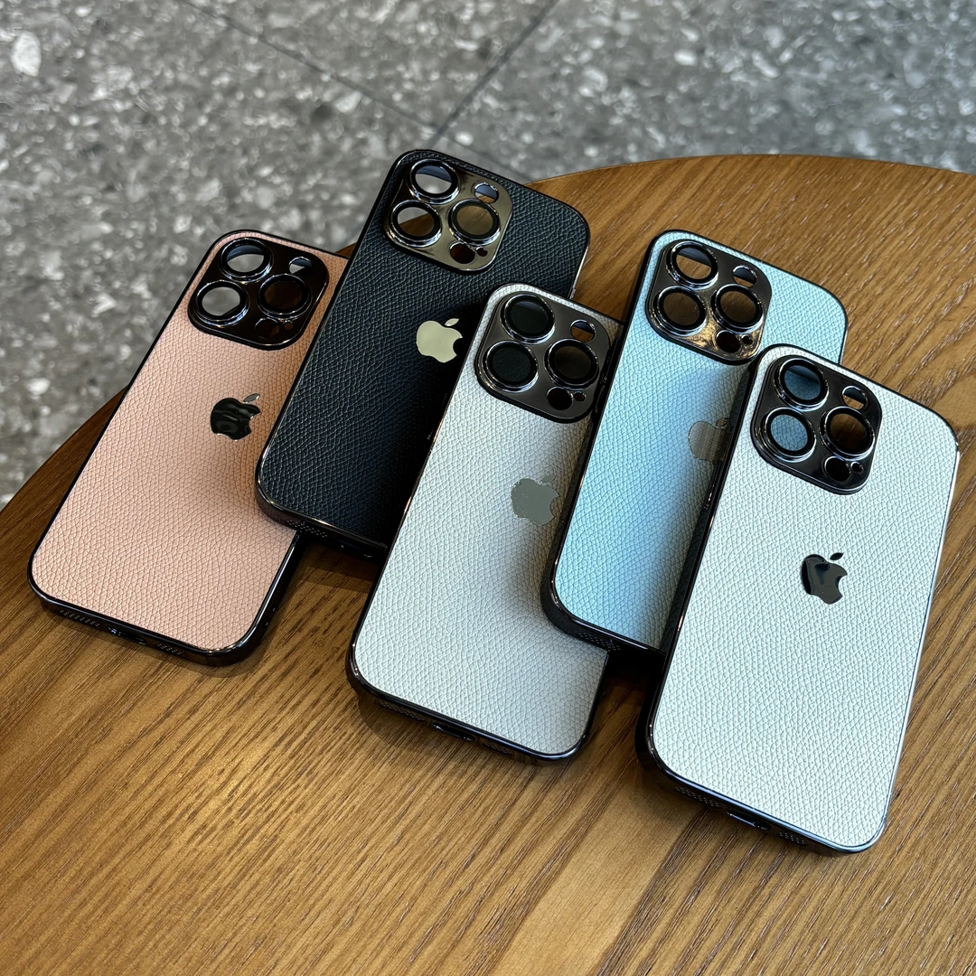 电镀边荔枝纹适用iPhone15promax苹果14手机壳13带镜头膜12男女11