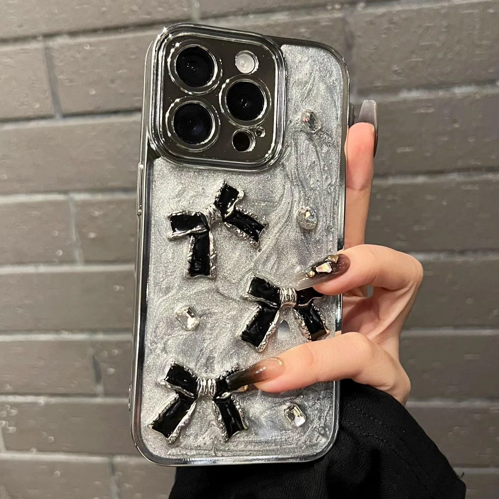 苹果15ProMax手机壳iPhone14高级感立体蝴蝶结水钻电镀网红新款