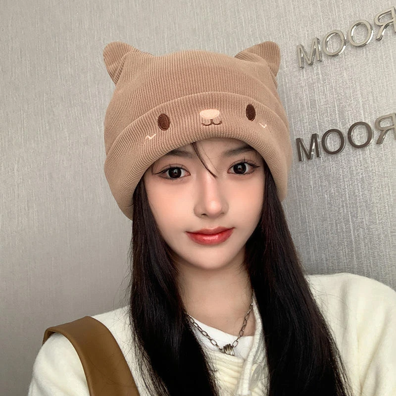 春秋款产后月子帽女大头围潮炸街网红毛线帽女孕妇包头显脸小冷帽