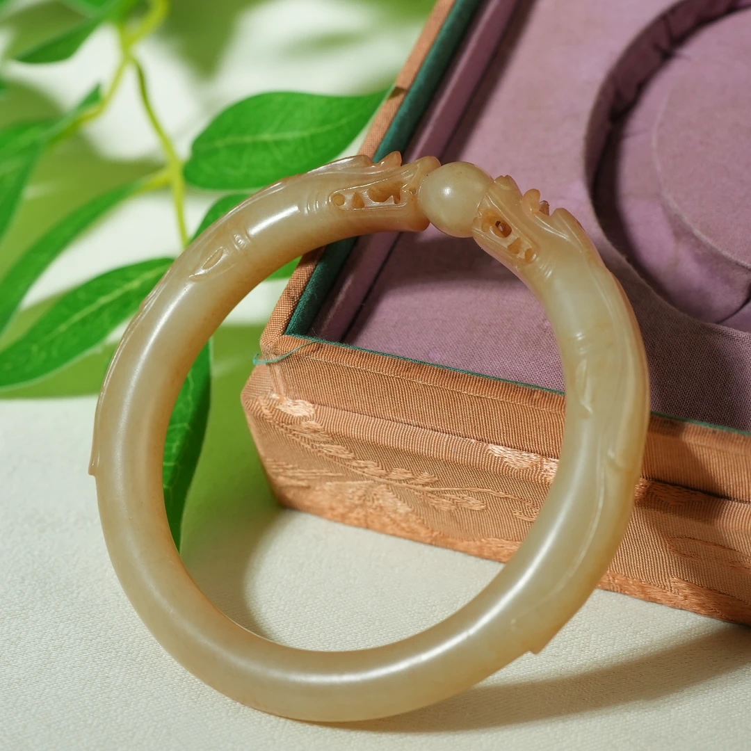 清代和田玉双龙戏珠手镯【华豫之门】AXA2411301033