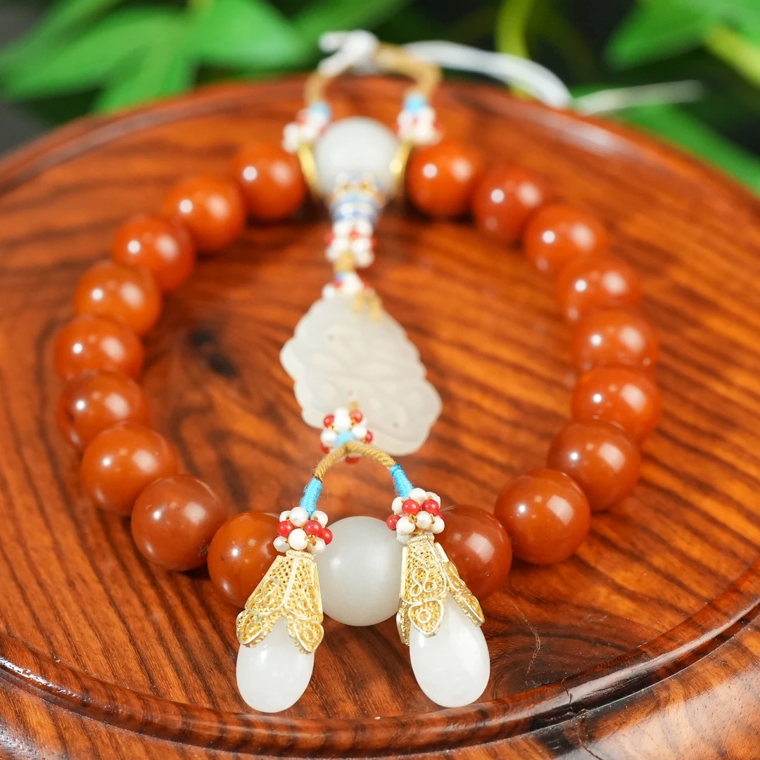 清代老蜜蜡手持十八子【华豫之门】DDK2411212029