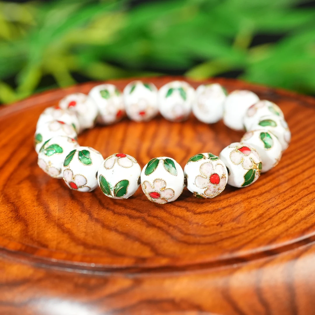 清代白底掐丝珐琅圆珠手串【古珠精选】AAJJ240811002