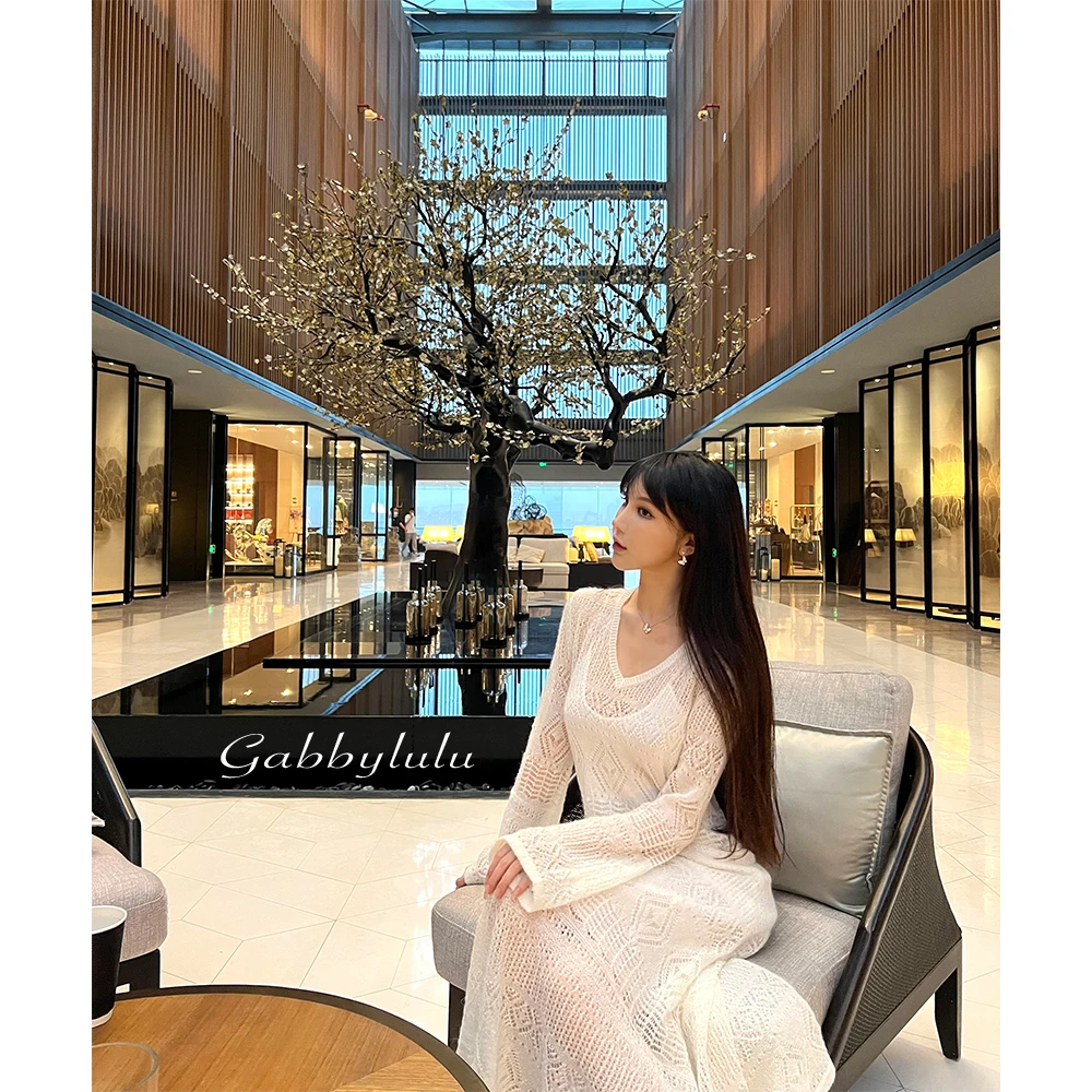 GABBY【落入凡间的天使】手工钩花毛衣气质连衣裙显廋红色连衣裙