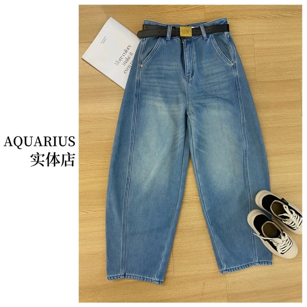【AQUARIUS】（蓝金进阶加绒）实体高货百搭宽松复合绒牛仔裤61283