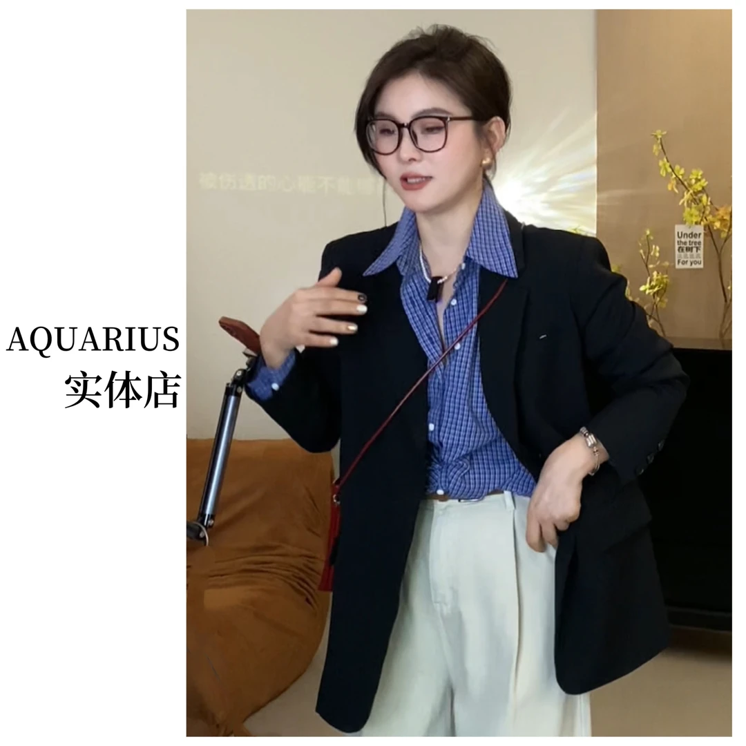 【AQUARIUS 】(酷飒黑西)韩系西装外套+包包7023