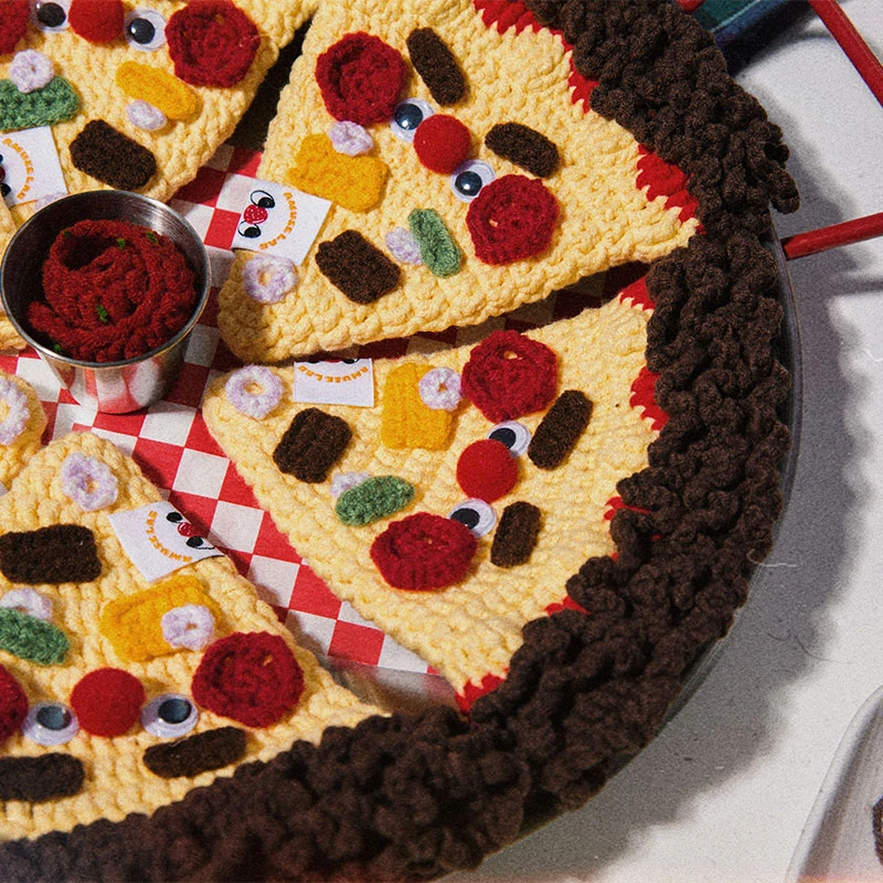 好吃无限 原创手工编织毛线披萨零钱包钩针玩具礼物