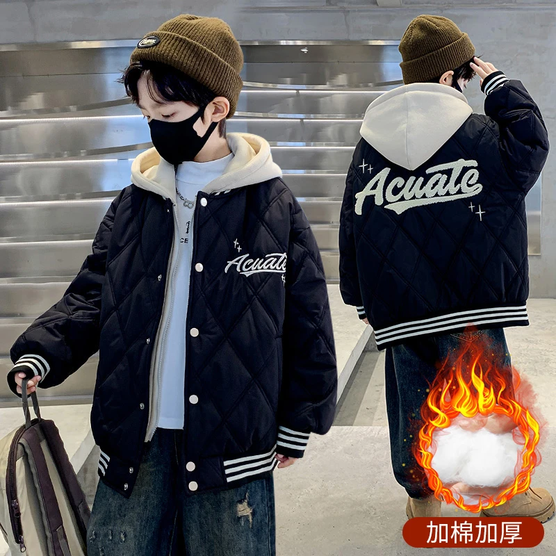 儿童装男童外套秋冬款2025新款洋气中大童男孩棉服夹棉加厚棒球服