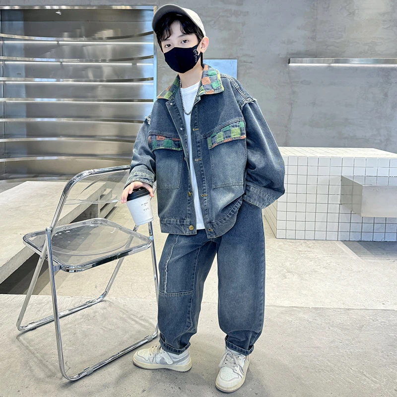 儿童装男童春装牛仔套装2025新款中大童春秋款帅气春季男孩运动潮