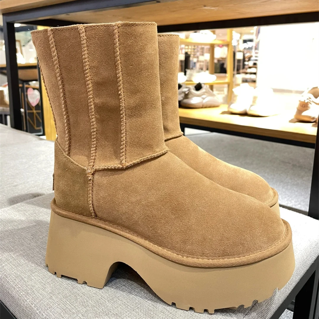 24冬季加绒加厚时尚厚底坡跟人鱼短靴女中筒皮毛保暖松糕底雪地靴