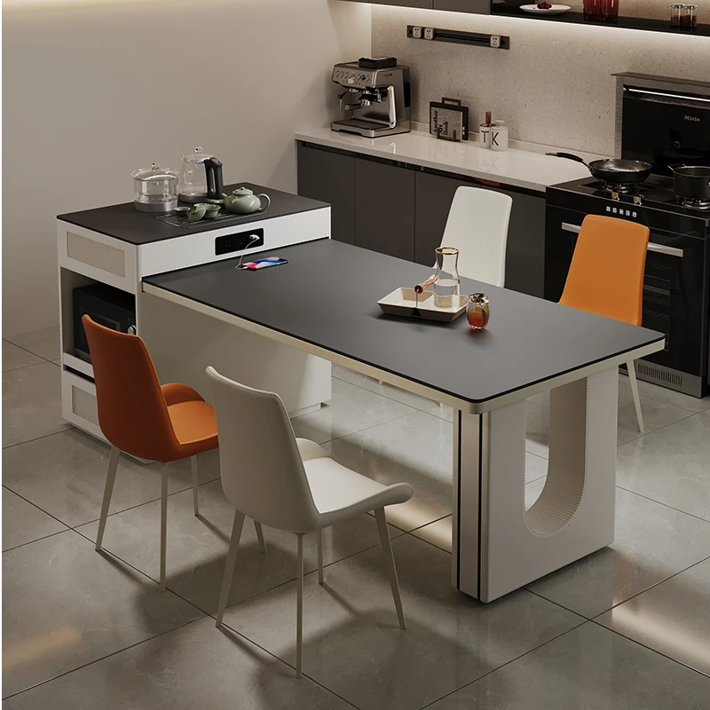 岩板岛台餐桌2024新款轻奢中岛台小户型家用可伸缩岛台一体式桌