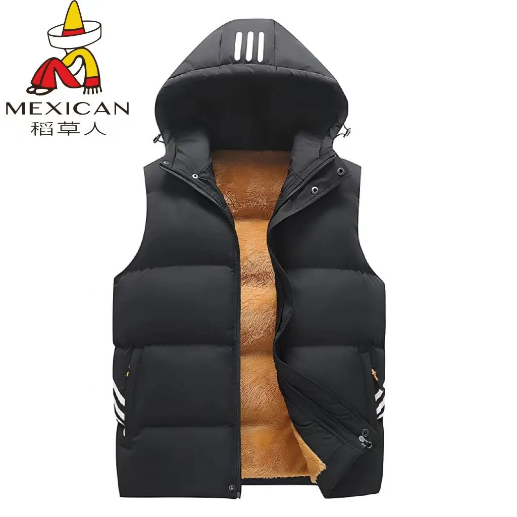 稻草人秋冬男士新款加绒加厚连帽棉马甲外套坎肩大码外套背心百搭