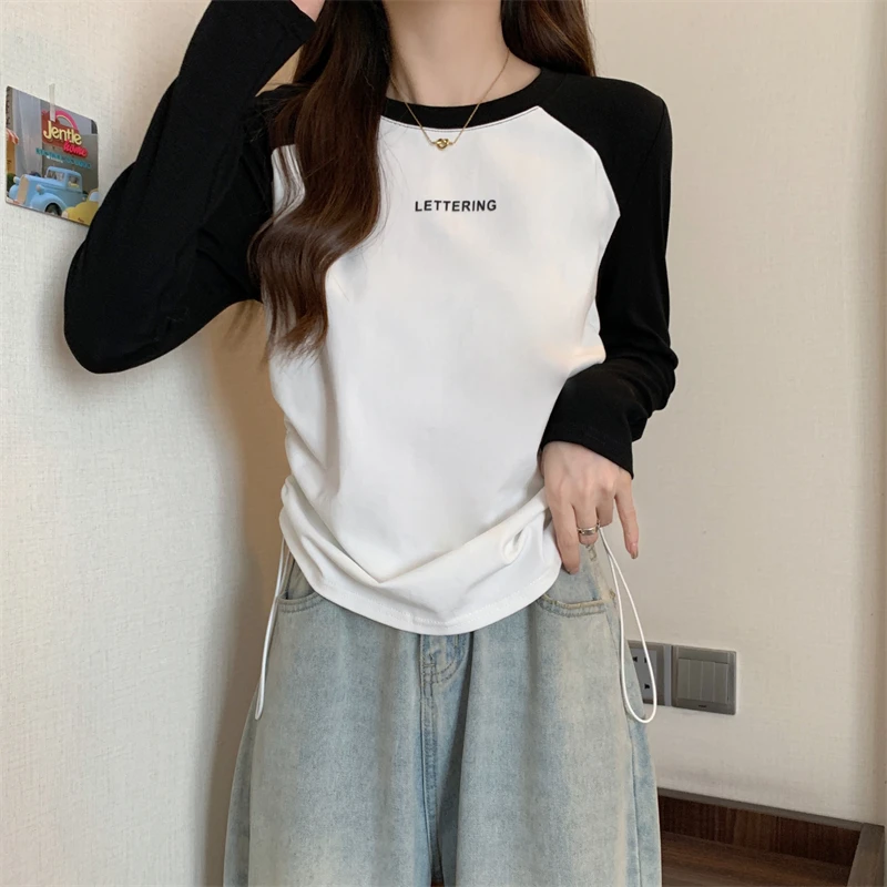 大码孕妇哺乳装外穿长袖T恤2024春秋宽松辣妈款撞色抽绳喂奶上衣