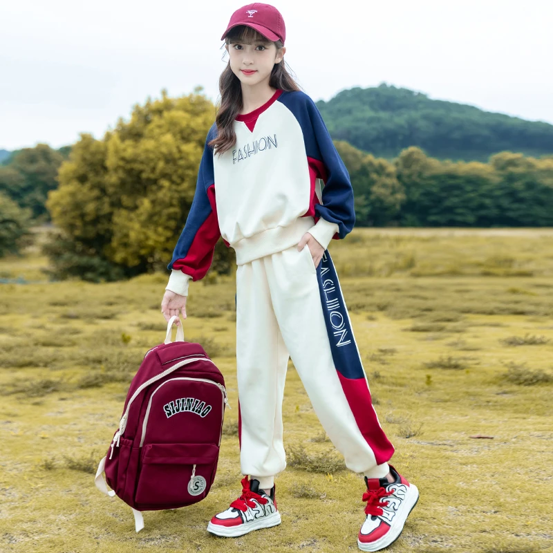 女童秋装休闲运动套装新款2023洋气女孩上衣春秋款中大童儿童衣服