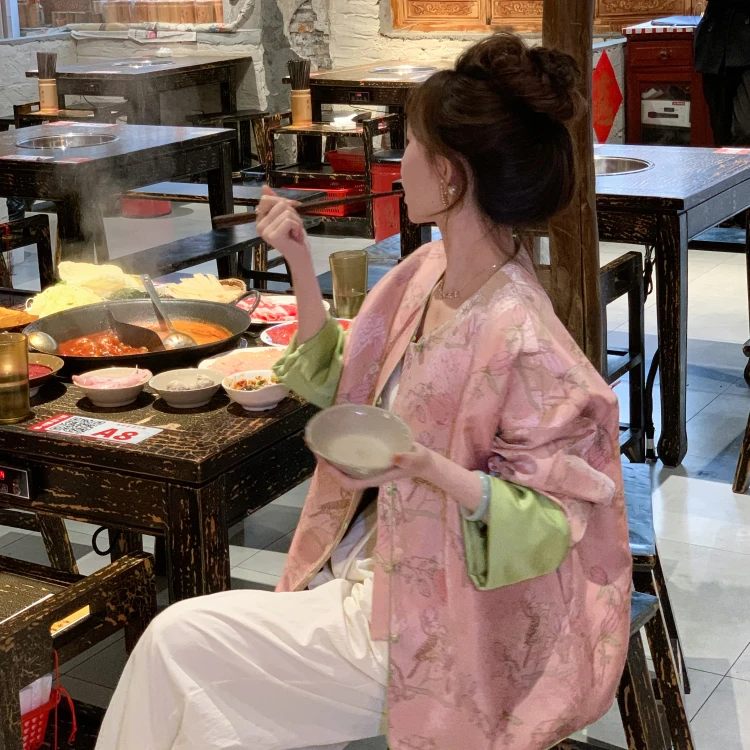 金蘑菇菇 粉若桃花醉 /新中式撞色锦缎肌理提花