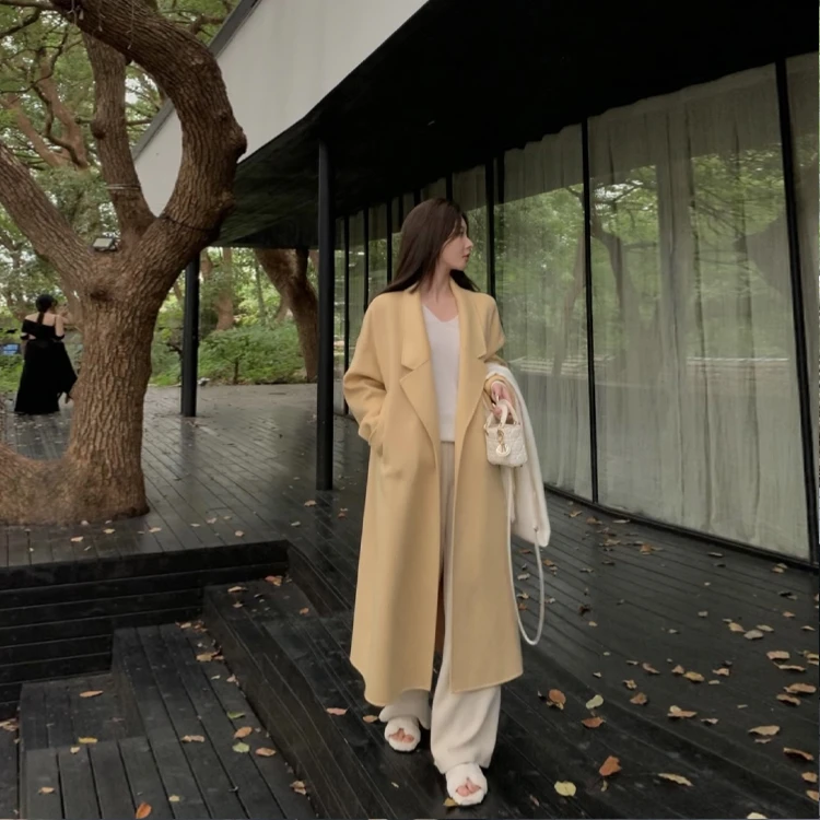金蘑菇菇 旧金山大衣/极简轮廓 高支美利奴荃羊毛双面呢大衣