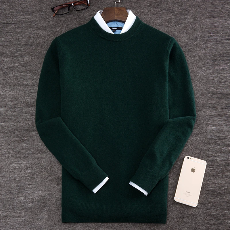织云秋冬季男士羊绒衫套头纯色圆领100%纯山羊绒毛衣男高端打底衫