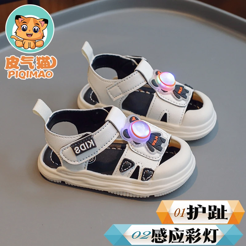 0-1-3岁宝宝亮灯凉鞋夏季男童包头沙滩鞋女童幼儿学步鞋小童凉鞋