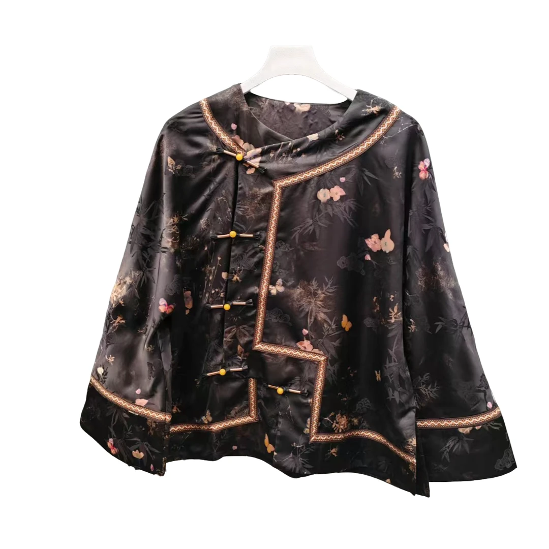 【杭云社】2024秋季新款新中式国风上衣外套重磅提花斜襟时尚圆领