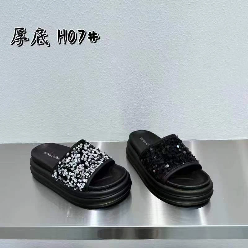 夏季时尚厚底亮片拖鞋H07