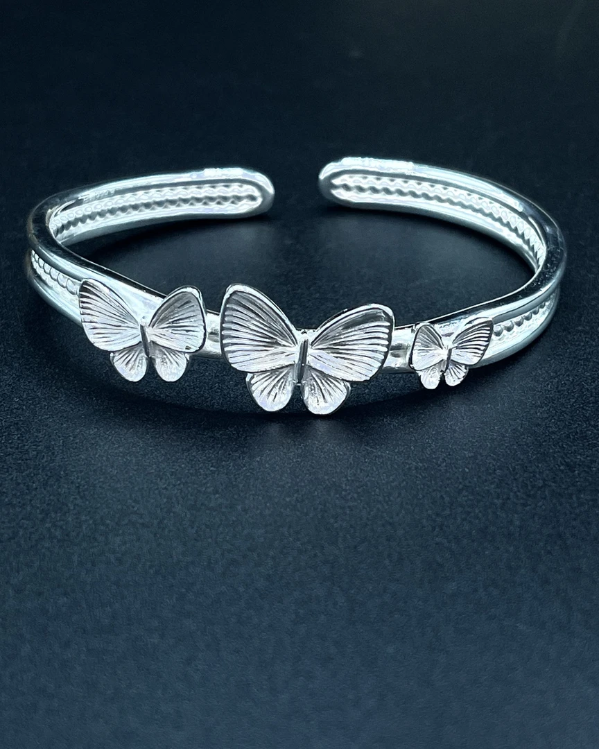 足银手镯 足银999.9 纯银蝴蝶手镯清新甜美气质时尚百搭开口手镯