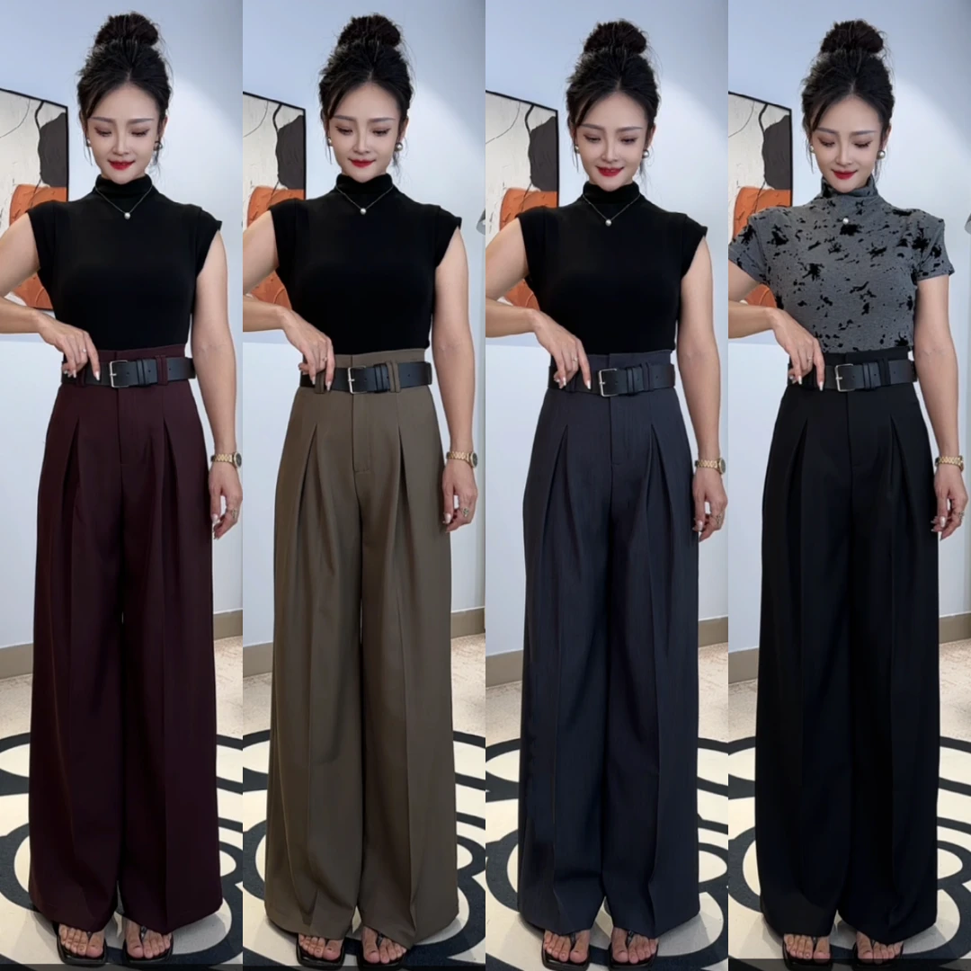 【支支定制】#17255高腰阔腿裤显瘦气质百搭宽松秋季新款复古直筒