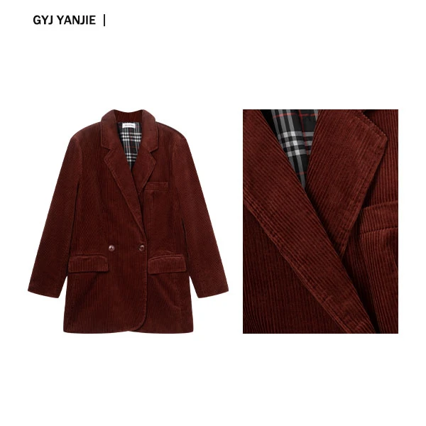 【陆姐推荐】冬季女士休闲百搭宽松气质型灯芯绒西装外套w8212