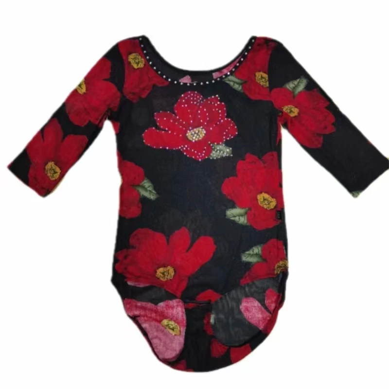 DA ER HUAN/大耳环【蕾丝荷花】透气显瘦七分袖三步踩广场舞服上衣