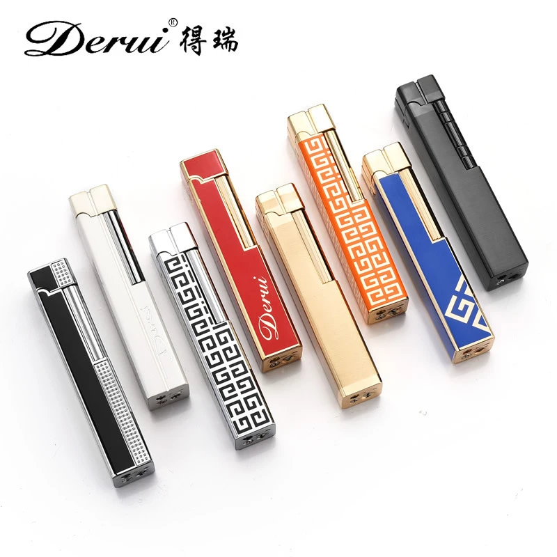 高颜值轻奢女士侧滑明火打火机 高端长条女士精品充气创意打火机