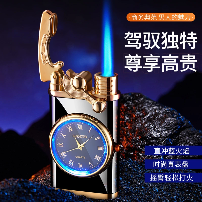 网红同款真手表蓝焰摇臂防风打火机充气创意刻字礼物送男友闺蜜礼