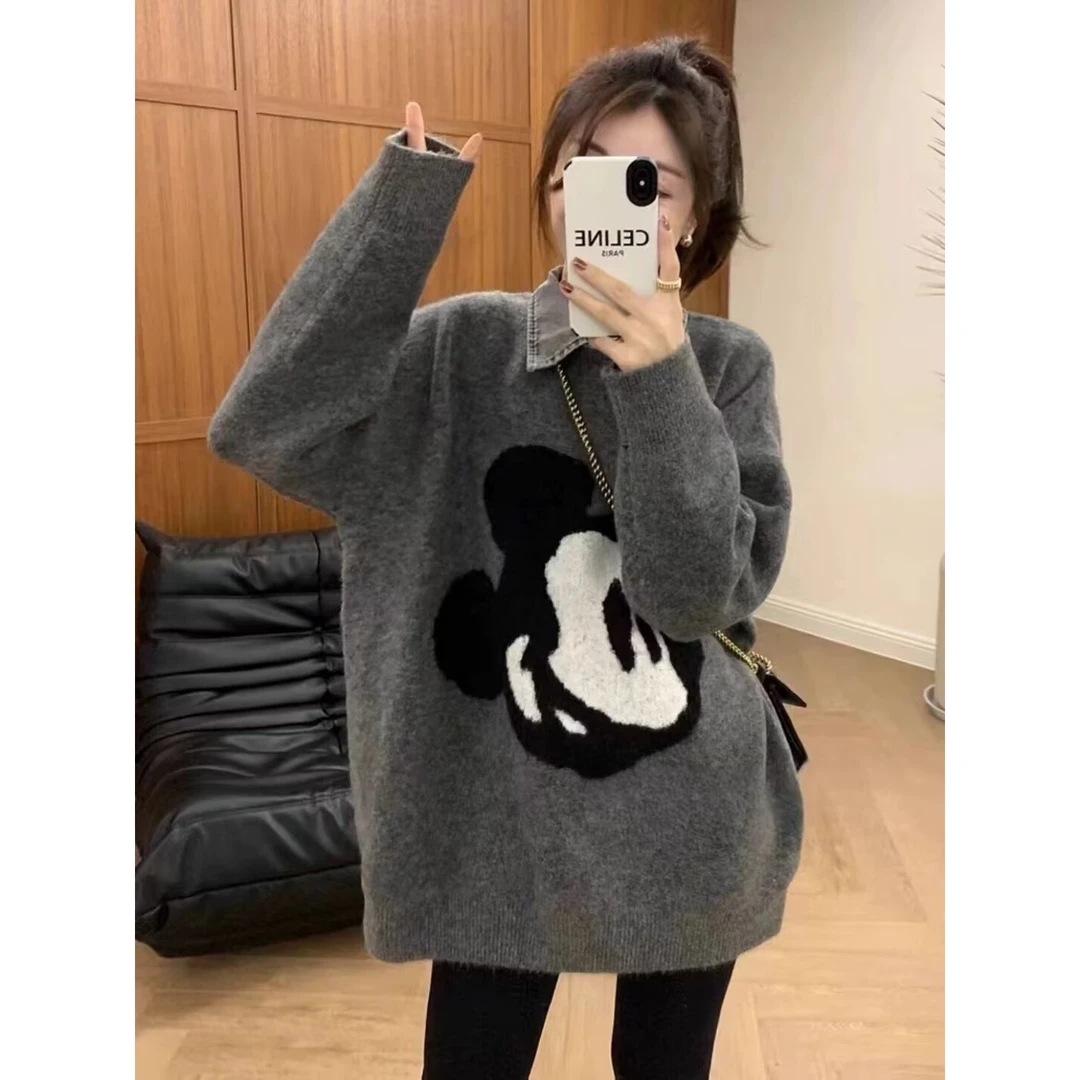 中长款宽松慵懒风套头毛衣女2023冬季新款韩版套头厚款百搭圆领