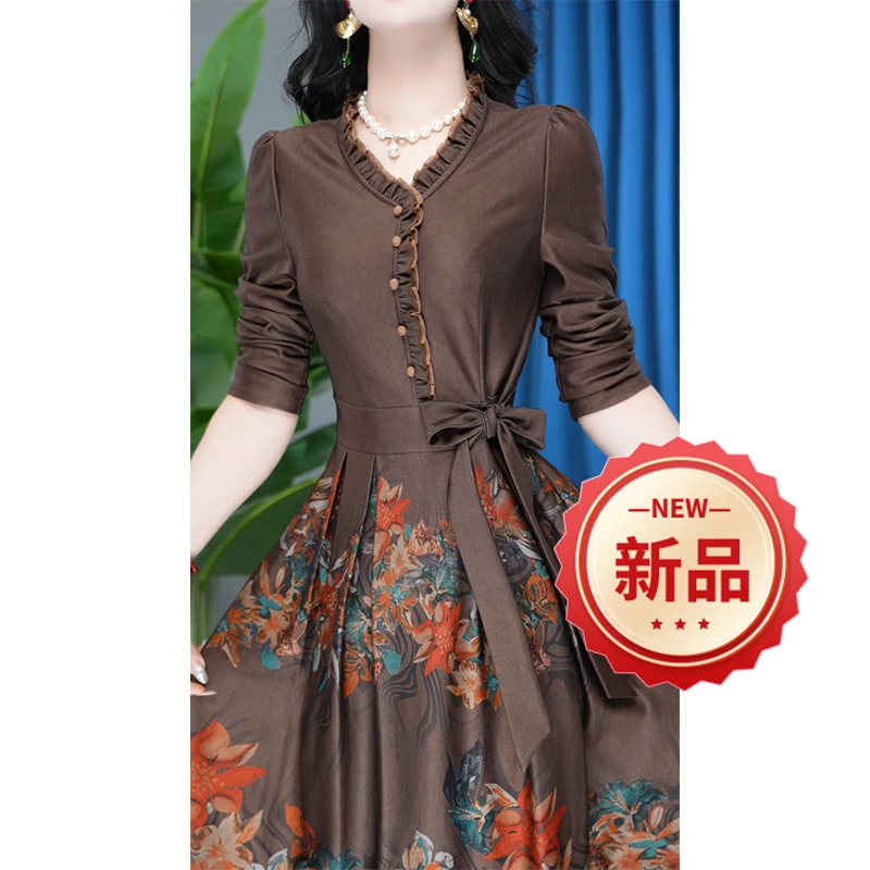 长袖气质时尚修身收腰复古洋气女装连衣裙