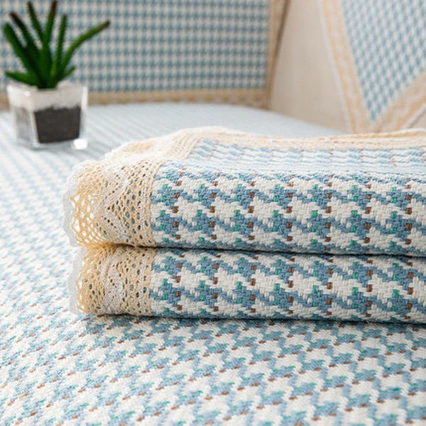 加厚棉麻沙发垫四季通用年轻加厚格子扶手巾靠背巾防滑防静电简约