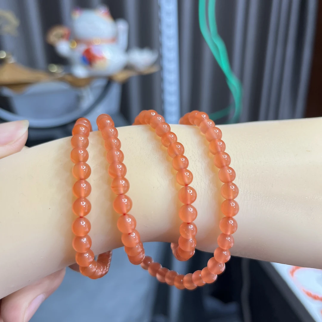 精品南红川料樱桃红冰粉卡5+圆珠多圈手串31.1克，年轻时尚气质款