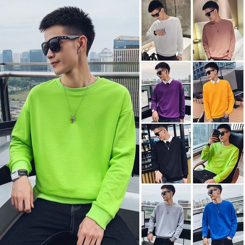 95%帅气快手红人同款纯色t长袖卫衣男糖果色社会小伙潮牌外套体恤