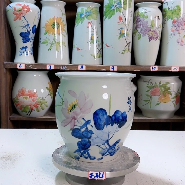 瓶圆口青花荷花荷花无空陶瓷陶瓷
