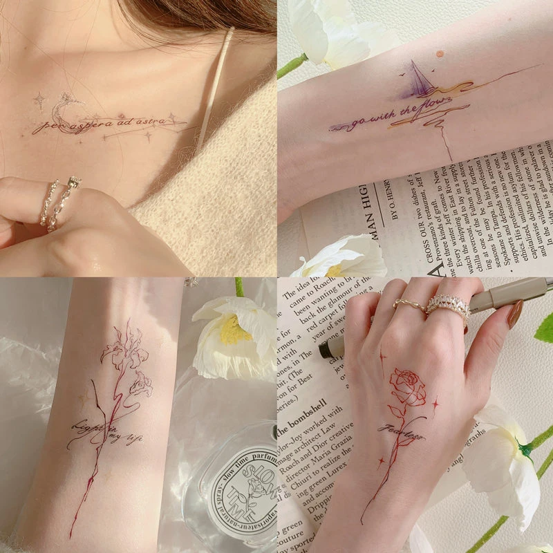 【6张装】有料ULIAO意识流英文句子纹身贴小清新少女心彩色贴画