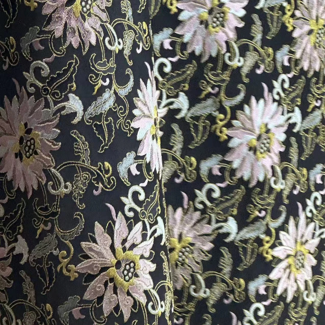 【黑金步步生莲】宋锦桑蚕丝定制面料【不支持7天无理由】