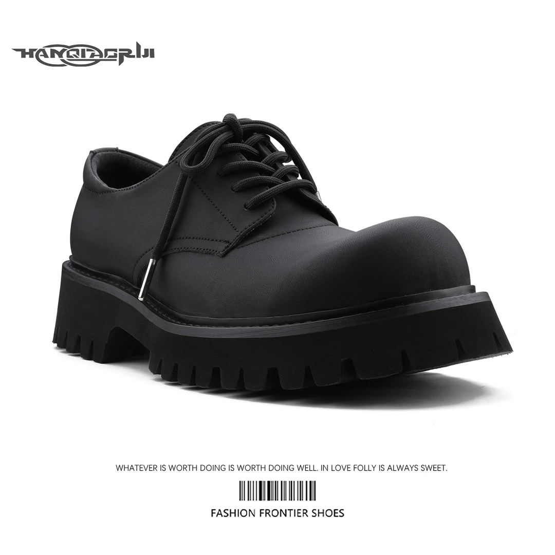 韩桥日记[幽渊系列]增高5cm碳黑德比鞋潮男女米奇鞋休闲皮鞋通勤