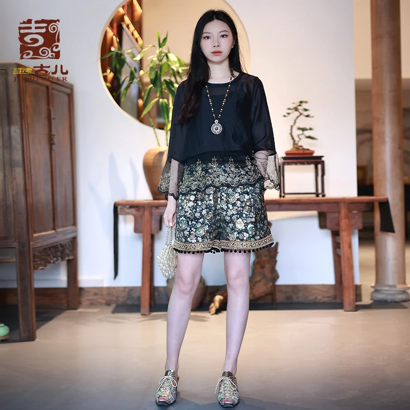 吉丘古儿原创复古短裤宽松遮肉显瘦春夏新款热裤夏季女装G231K501