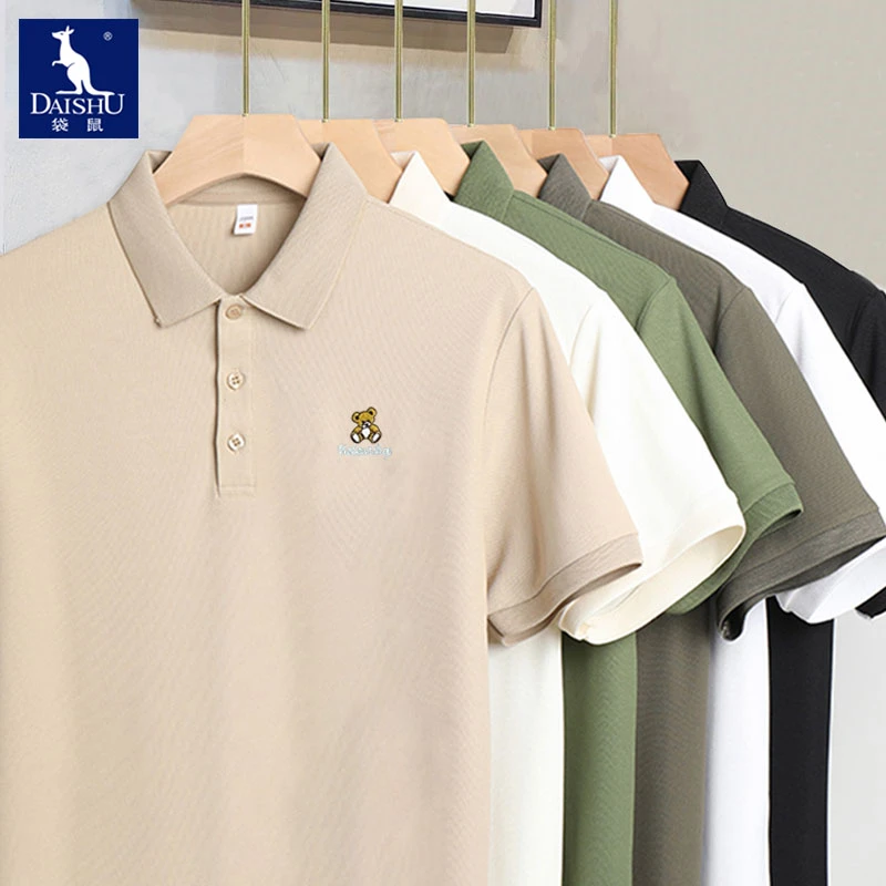 袋鼠新款小熊刺绣翻领短袖T恤Polo衫男夏季休闲t恤男士半袖打底衫