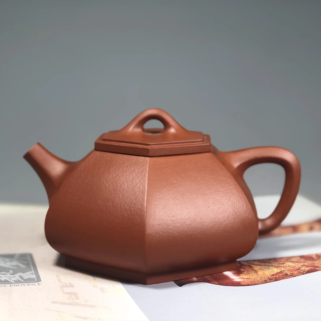 龙窑茗六方石瓢 全手工 小煤窑朱泥 360cc 紫砂壶家用泡茶茶具