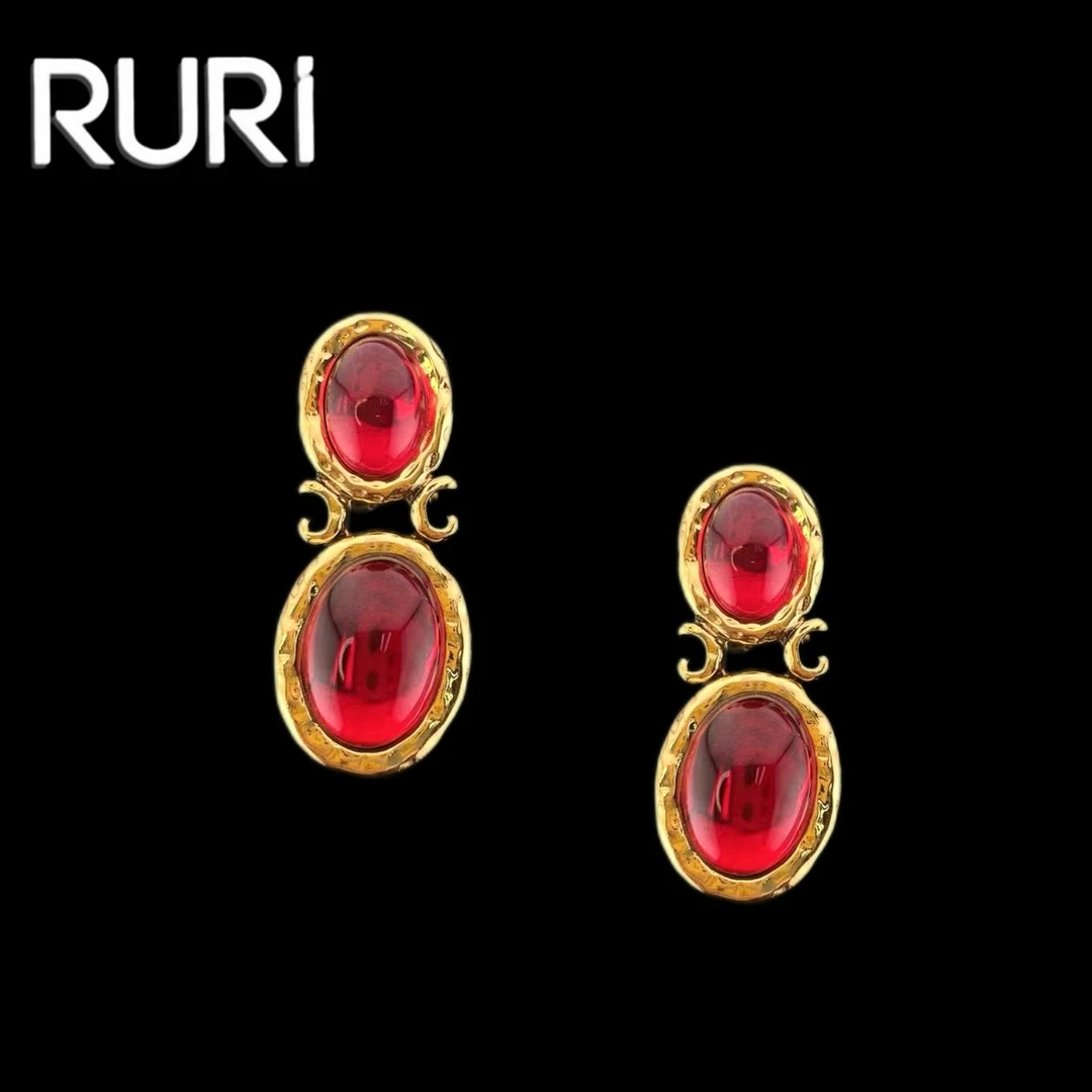 合金铅玻璃耳饰 RURI 邂逅宫廷镶嵌法式红色耳饰 005
