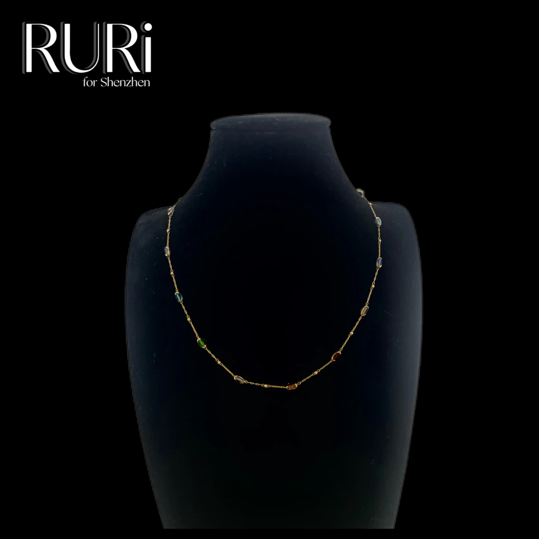 合金项链 满天星彩珠项链短款百搭气质长链素款简约彩色时尚坠链